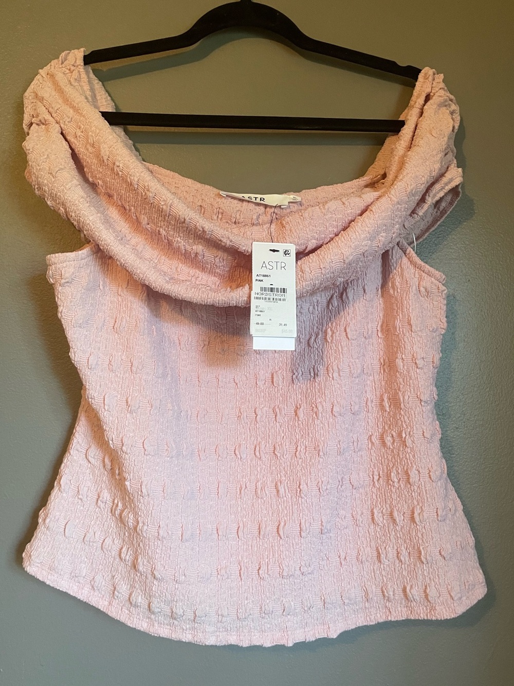 NWT ASTR Sz XL Light Pink Off-the-Shoulder Stretchy Blouse Top Shirt Ret $45!